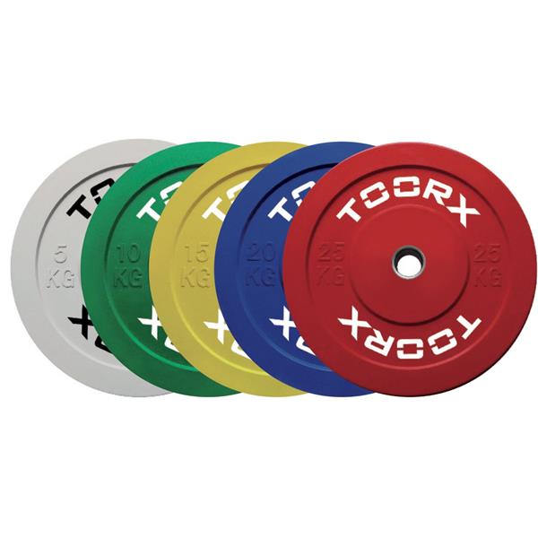 Grote foto toorx fitness bumper plates challenge 50mm diameter 25 kg rood sport en fitness fitness