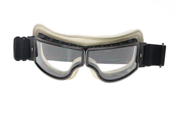 Grote foto crg zwart wit leren cruiser motorbril glaskleur blauw reflectie motoren kleding
