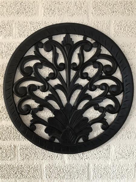 Grote foto wandornament rond sier gesneden zwart bruin small tuin en terras tuindecoratie
