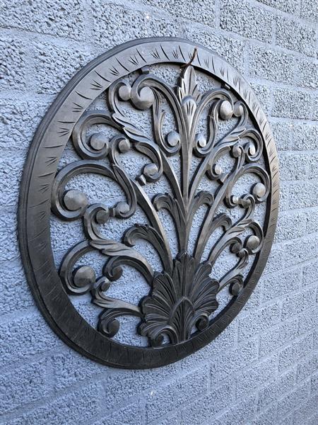 Grote foto wandornament rond sier gesneden zwart bruin small tuin en terras tuindecoratie