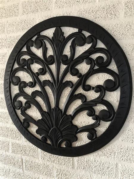 Grote foto wandornament rond sier gesneden zwart bruin small tuin en terras tuindecoratie