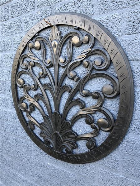 Grote foto wandornament rond sier gesneden zwart bruin small tuin en terras tuindecoratie