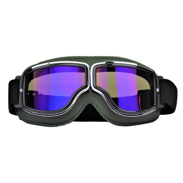 Grote foto crg groen leren cruiser motorbril glaskleur blauw reflectie motoren kleding
