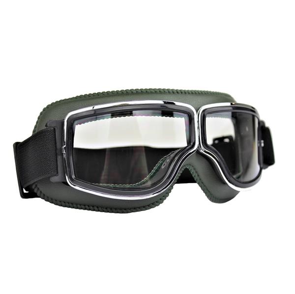 Grote foto crg groen leren cruiser motorbril glaskleur blauw reflectie motoren kleding