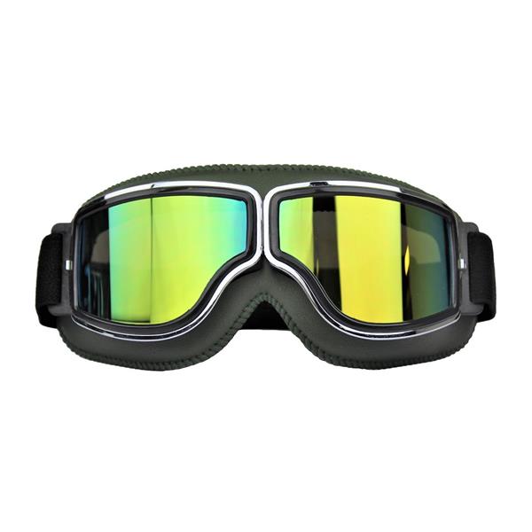 Grote foto crg groen leren cruiser motorbril glaskleur blauw reflectie motoren kleding