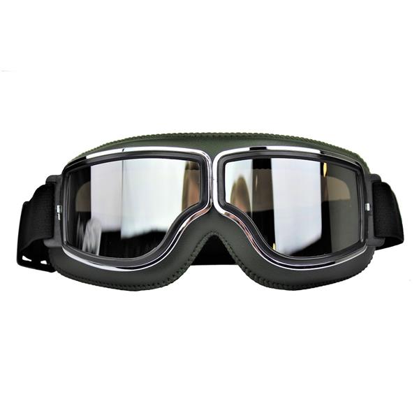 Grote foto crg groen leren cruiser motorbril glaskleur blauw reflectie motoren kleding