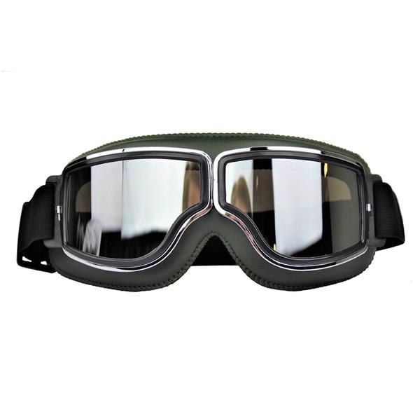 Grote foto crg groen leren cruiser motorbril glaskleur blauw reflectie motoren kleding