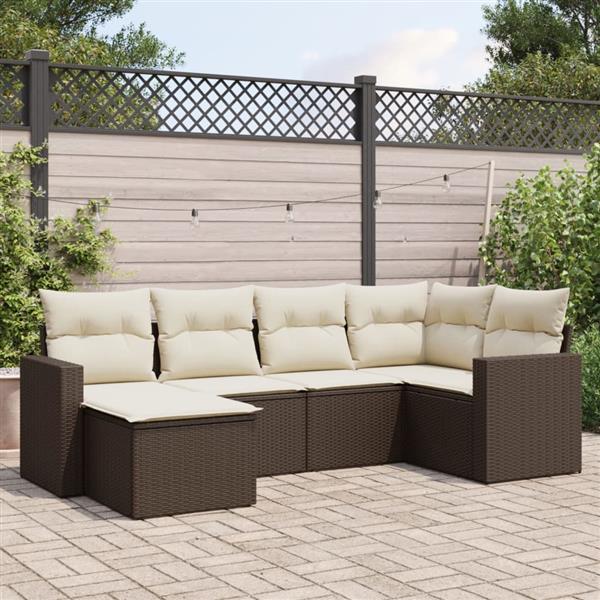 Grote foto vidaxl 6 delige loungeset met kussens poly rattan bruin tuin en terras tuinmeubelen