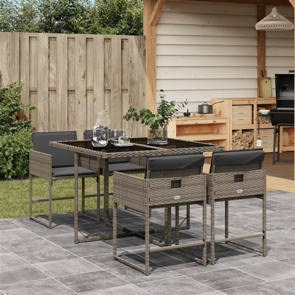 Grote foto vidaxl 5 delige tuinset met kussens poly rattan grijs tuin en terras tuinmeubelen