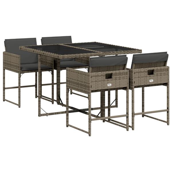 Grote foto vidaxl 5 delige tuinset met kussens poly rattan grijs tuin en terras tuinmeubelen