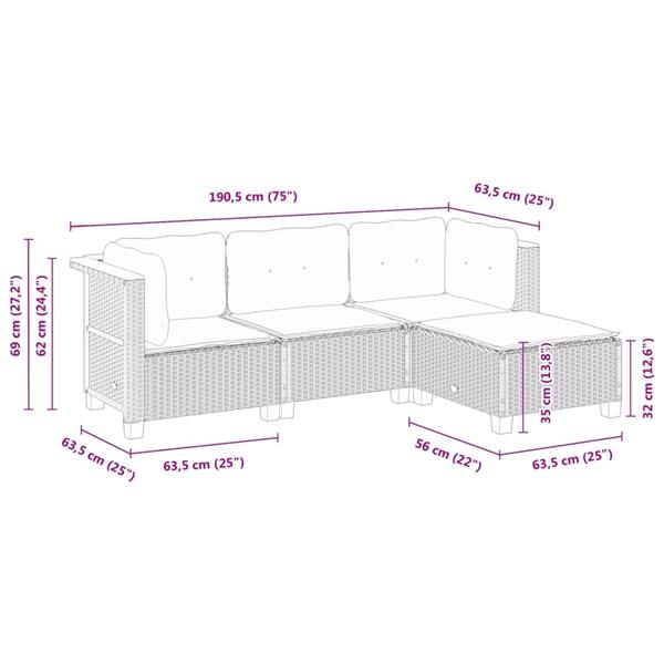 Grote foto vidaxl 4 delige loungeset met kussens poly rattan zwart tuin en terras tuinmeubelen