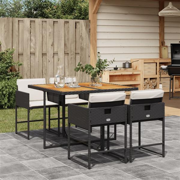 Grote foto vidaxl 5 delige tuinset met kussens poly rattan zwart tuin en terras tuinmeubelen