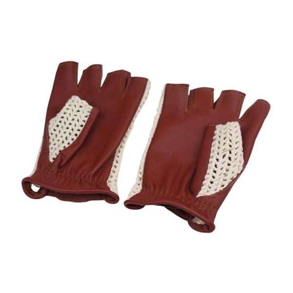Grote foto swift vintage vingerloze crochet leren handschoenen nappa bruin motoren kleding