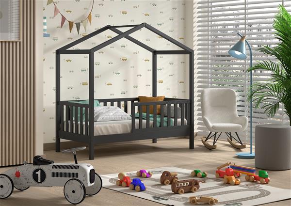 Grote foto dallas peuterbed huisbed 70x140 antraciet vipack antiek en kunst stoelen en banken