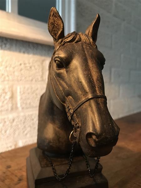 Grote foto beeld paardenhoofd met teugels polystone tuin en terras tuindecoratie