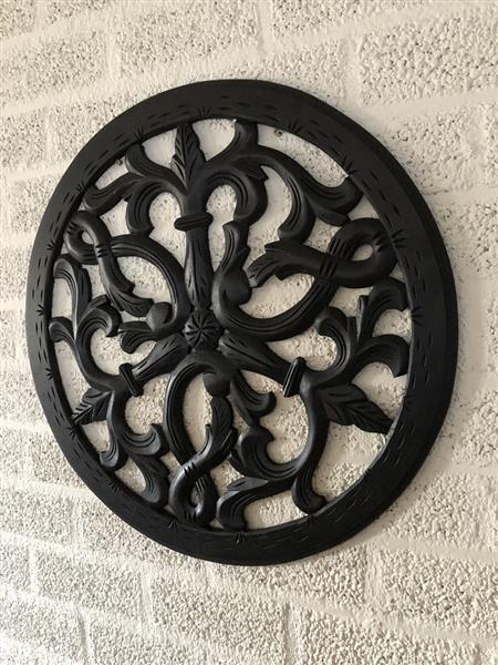 Grote foto wandornament rond prachtig sier gesneden zwart bruin small tuin en terras tuindecoratie