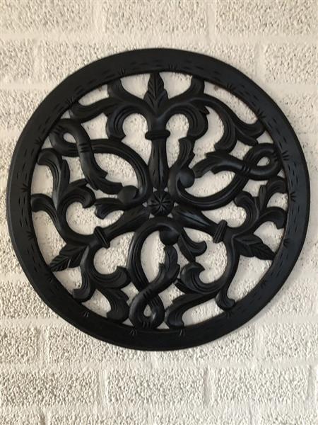 Grote foto wandornament rond prachtig sier gesneden zwart bruin small tuin en terras tuindecoratie
