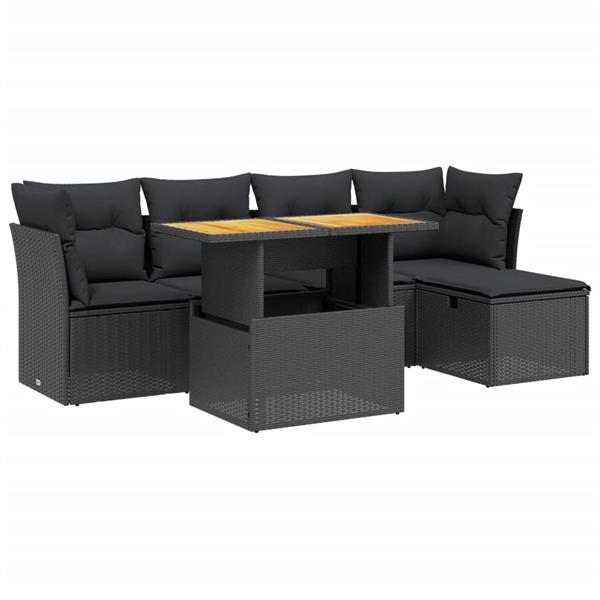 Grote foto vidaxl 6 delige loungeset met kussens poly rattan zwart tuin en terras tuinmeubelen