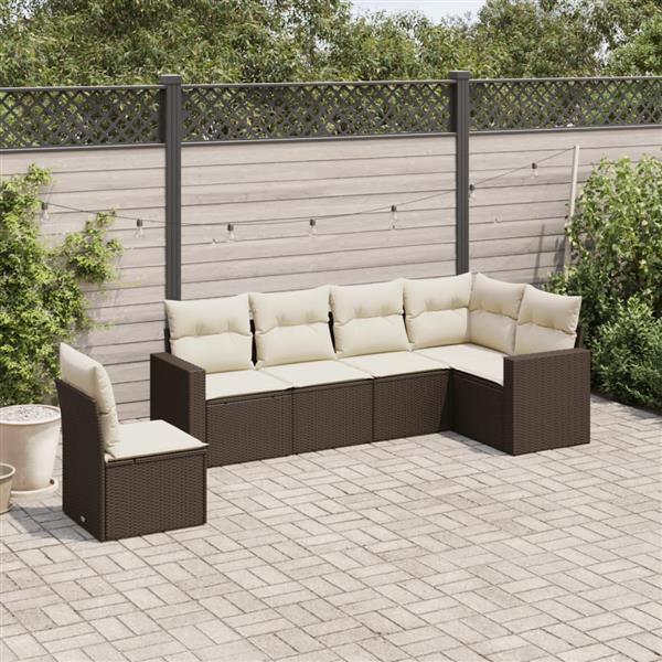 Grote foto vidaxl 6 delige loungeset met kussens poly rattan bruin tuin en terras tuinmeubelen