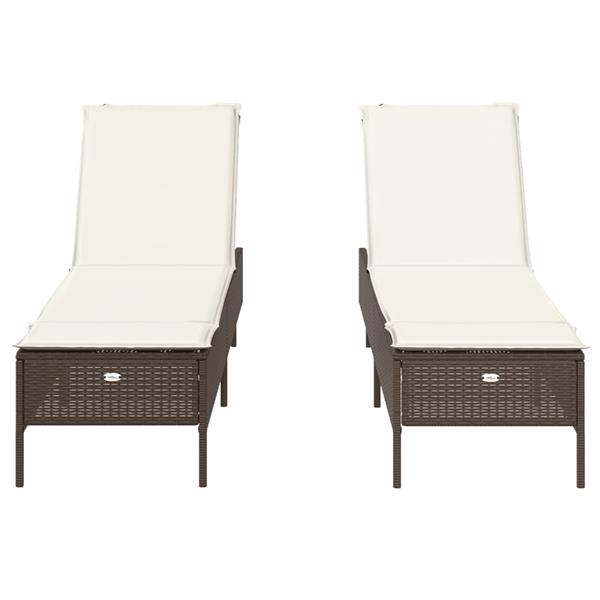 Grote foto vidaxl ligstoelen 2 st met kussens poly rattan bruin tuin en terras tuinmeubelen