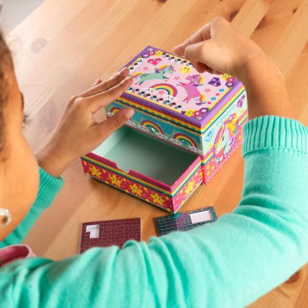 Grote foto totum unicorn sieradendoosje eenhoorn glitter beauty doosje versieren 15 x 10 x 10 cm knutselen kinderen en baby overige
