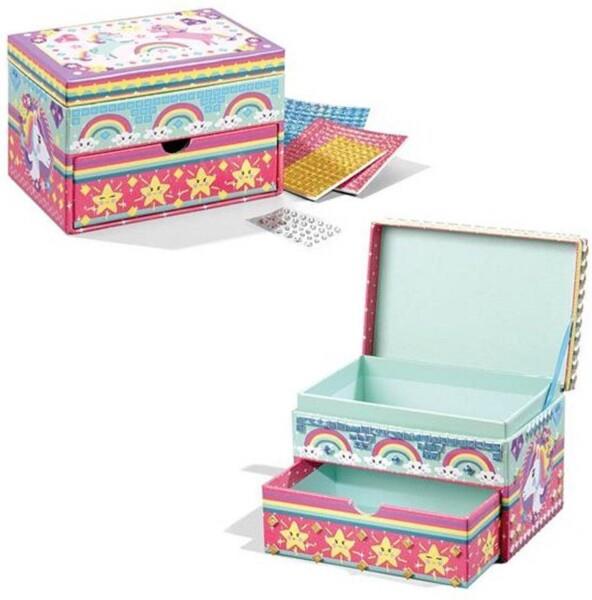 Grote foto totum unicorn sieradendoosje eenhoorn glitter beauty doosje versieren 15 x 10 x 10 cm knutselen kinderen en baby overige
