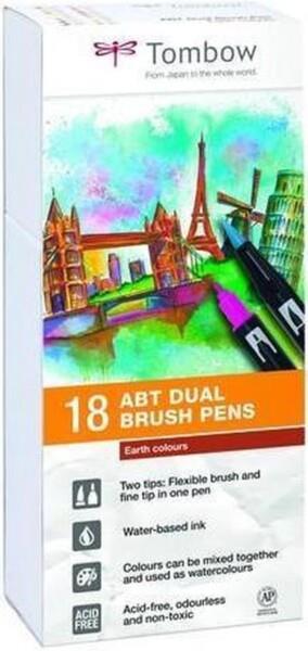 Grote foto tombow brush pen abt dual brush pen 18pcs. set earth colours each 1 x n15 025 026 027 055 062 diversen overige diversen