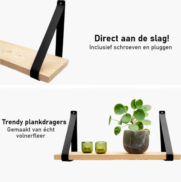 Grote foto leren plankdragers zwart 4 stuks echt leer zwarte plankendragers plank dragers planken d huis en inrichting woningdecoratie