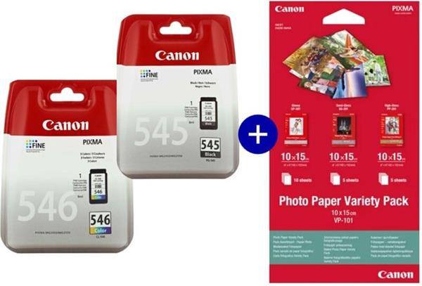Grote foto canon pg 545 cl 546 inktcartridge 1x zwart 1x kleur incl. canon fotopapier computers en software printers