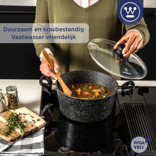 Grote foto westinghouse kookpan braadpan inductie 24 cm zwart marmer met deksel verpakking beschadigd huis en inrichting kookgerei