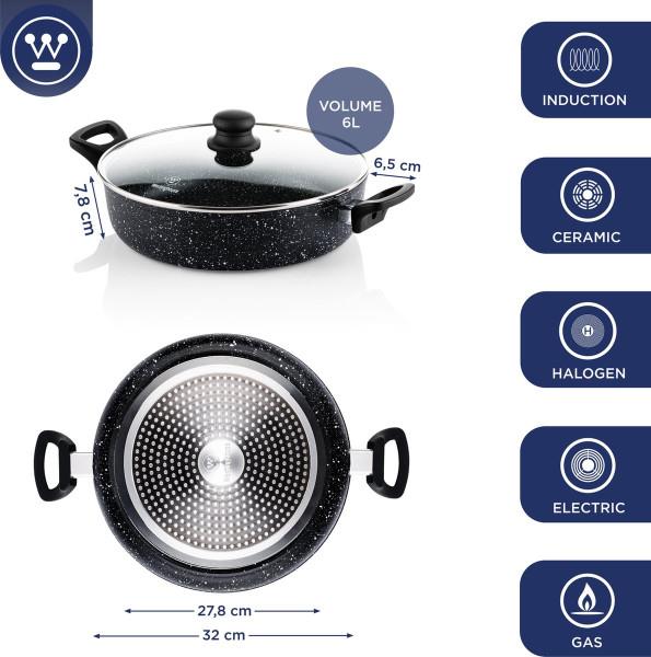 Grote foto westinghouse hapjespan inductie 32 cm zwart marmer met deksel pfoa vrij huis en inrichting kookgerei
