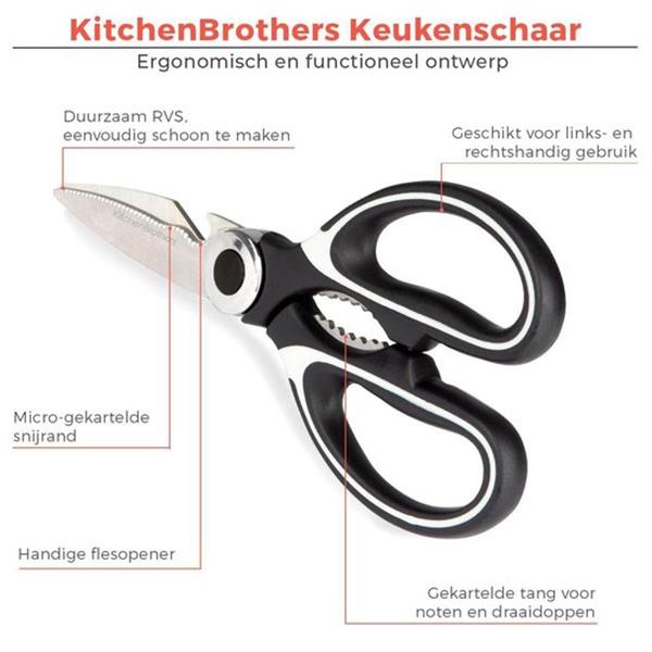 Grote foto kitchenbrothers professionele keukenschaar flesopener notenkraker en vissenontschubber hoesje diversen overige diversen