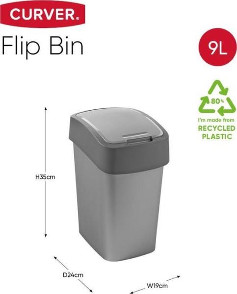 Grote foto curver flip bin afvalbak 9l zilver antraciet huis en inrichting woningdecoratie