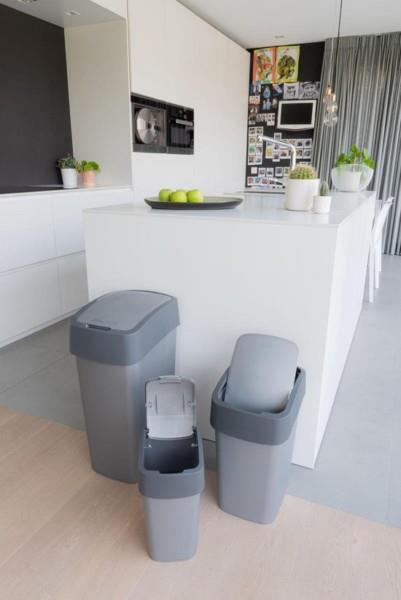 Grote foto curver flip bin afvalbak 9l zilver antraciet huis en inrichting woningdecoratie