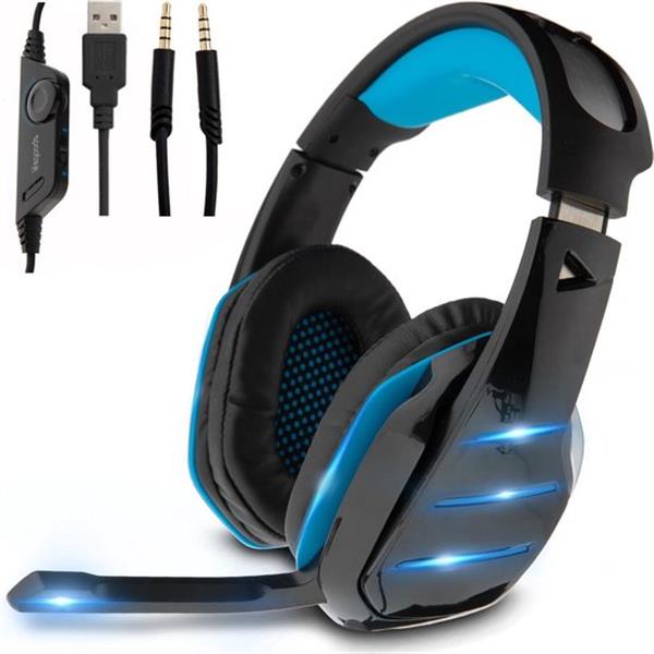 Grote foto lifegoods gaming headset met microfoon blauw zwart verpakking beschadigd en lelijk audio tv en foto koptelefoons