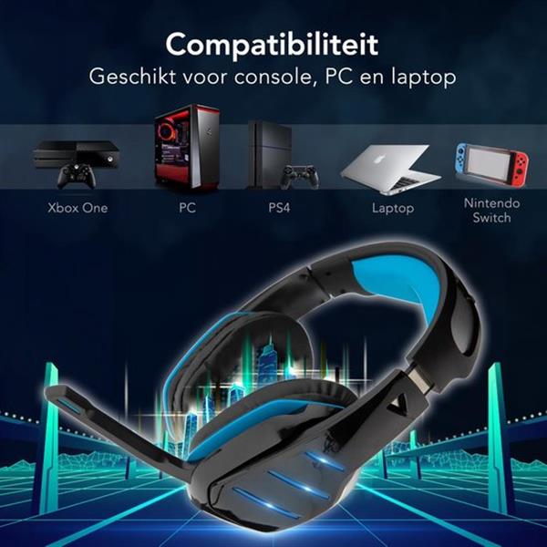 Grote foto lifegoods gaming headset met microfoon blauw zwart verpakking beschadigd en lelijk audio tv en foto koptelefoons