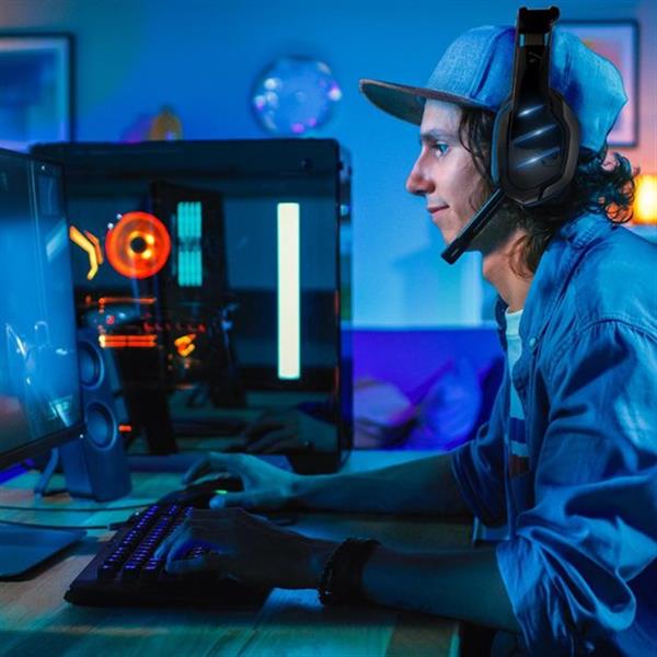 Grote foto lifegoods gaming headset met microfoon blauw zwart verpakking beschadigd en lelijk audio tv en foto koptelefoons