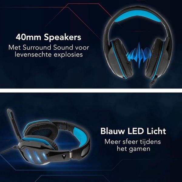 Grote foto lifegoods gaming headset met microfoon blauw zwart verpakking beschadigd en lelijk audio tv en foto koptelefoons