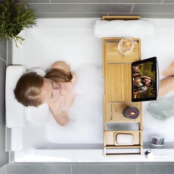 Grote foto lifegoods luxe bamboe badrekje uitschuifbaar huis en inrichting complete badkamers