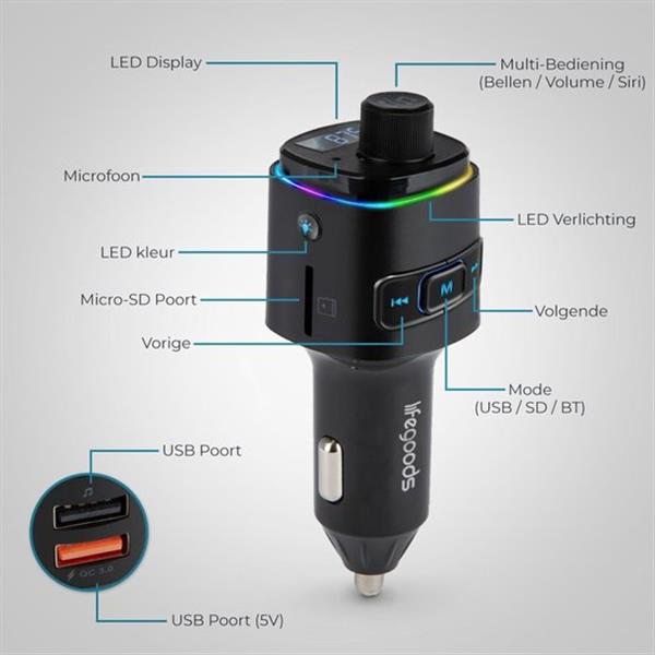 Grote foto lifegoods bluetooth fm transmitter multicolor diversen overige diversen