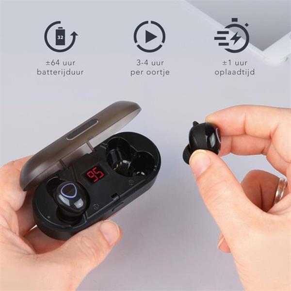 Grote foto lifegoods draadloze oordopjes wireless bluetooth 5.0 earbuds met oplaadcase waterproof zwart audio tv en foto koptelefoons