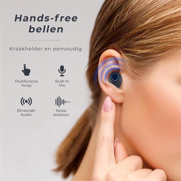 Grote foto lifegoods draadloze oordopjes wireless bluetooth 5.0 earbuds met oplaadcase waterproof zwart audio tv en foto koptelefoons