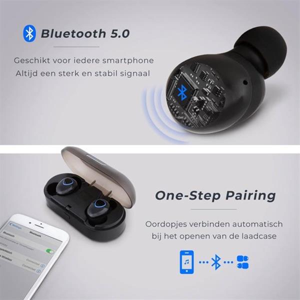 Grote foto lifegoods draadloze oordopjes wireless bluetooth 5.0 earbuds met oplaadcase waterproof zwart audio tv en foto koptelefoons