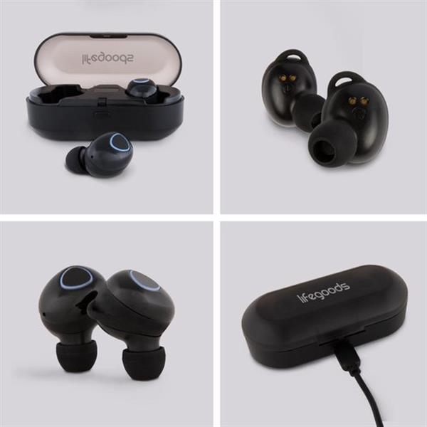 Grote foto lifegoods draadloze oordopjes wireless bluetooth 5.0 earbuds met oplaadcase waterproof zwart audio tv en foto koptelefoons