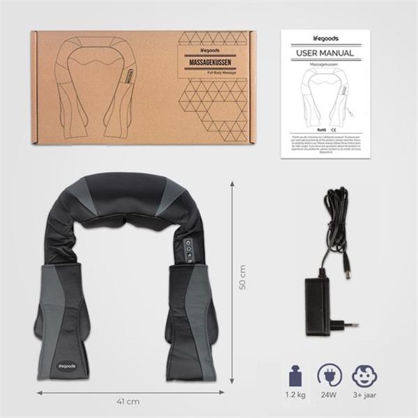 Grote foto lifegoods elektrisch shiatsu massagekussen met armlussen en warmtefunctie zwart verpakking bescha beauty en gezondheid massage