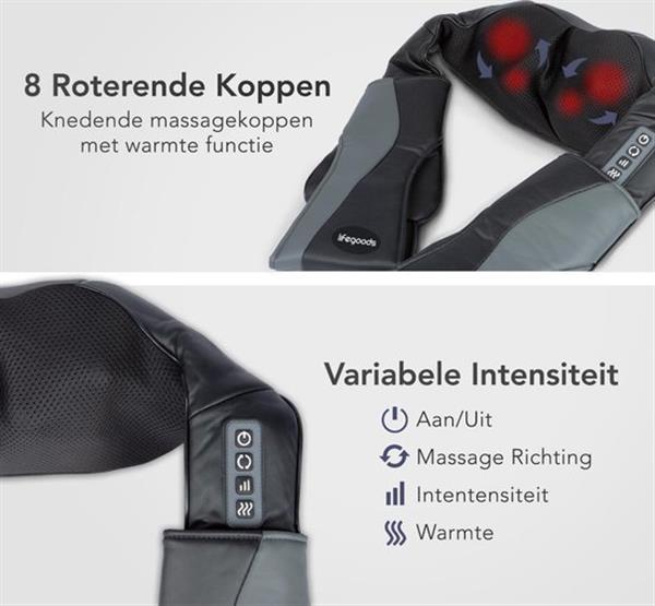 Grote foto lifegoods elektrisch shiatsu massagekussen met armlussen en warmtefunctie zwart verpakking bescha beauty en gezondheid massage