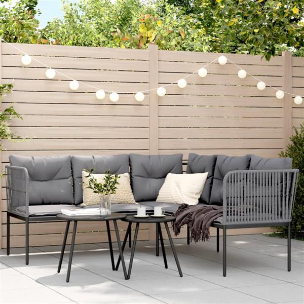 Grote foto vidaxl tuinbank met kussens l vormig staal en textileen zwart tuin en terras tuinmeubelen