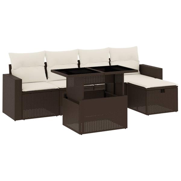 Grote foto vidaxl 6 delige loungeset met kussens poly rattan bruin tuin en terras tuinmeubelen