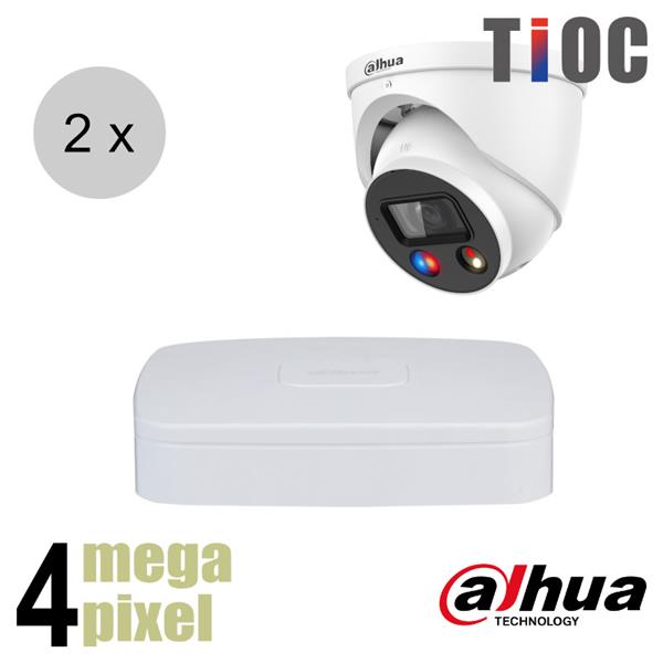 Grote foto dahua 4mp ip cameraset tioc 2 turret dome camera actieve afschrikking 2.8mm 30m ips24d audio tv en foto videobewakingsapparatuur