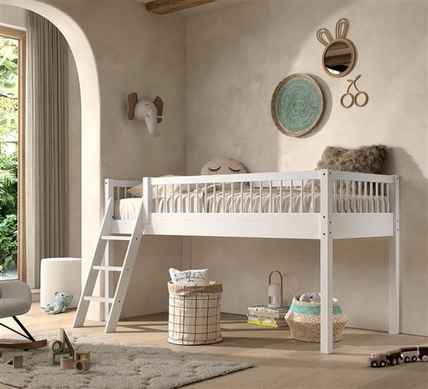 Grote foto forrest beech halfhoogslaper 90x200 wit beuken vipack kinderen en baby complete kinderkamers